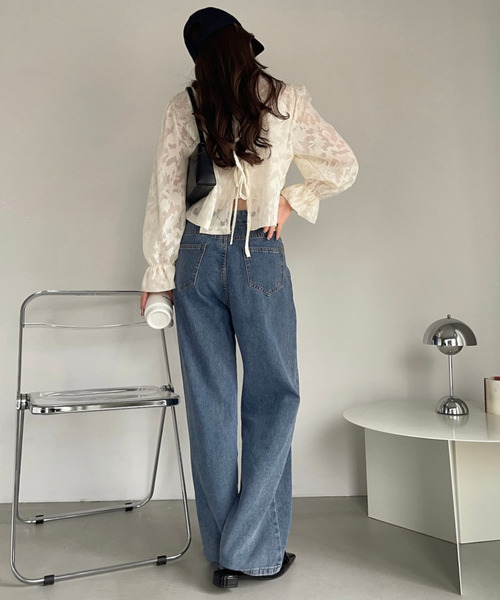 Ada.(エイダ)の「前後2WAY 花柄 シアー ジャガード ボレロ トップス(シャツ/ブラウス・レディース・ブラック/ホワイト/ベージュ・FREE)」の4枚目の写真