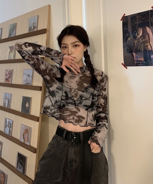 HALEY PESCA（ヘーリーペスカ）の「HALEY PESCA/ミニ丈 シースルーカットソー（Tシャツ/カットソー・レディース・ブラック系その他2/ブラック系その他・FREE）」の9枚目の写真