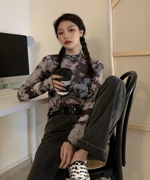 HALEY PESCA（ヘーリーペスカ）の「HALEY PESCA/ミニ丈 シースルーカットソー（Tシャツ/カットソー・レディース・ブラック系その他2/ブラック系その他・FREE）」の10枚目の写真