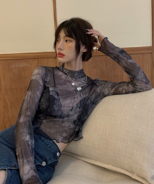 HALEY PESCA（ヘーリーペスカ）の「HALEY PESCA/ミニ丈 シースルーカットソー（Tシャツ/カットソー・レディース・ブラック系その他2/ブラック系その他・FREE）」の4枚目の写真