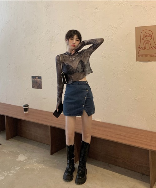 HALEY PESCA（ヘーリーペスカ）の「HALEY PESCA/ミニ丈 シースルーカットソー（Tシャツ/カットソー・レディース・ブラック系その他2/ブラック系その他・FREE）」の6枚目の写真