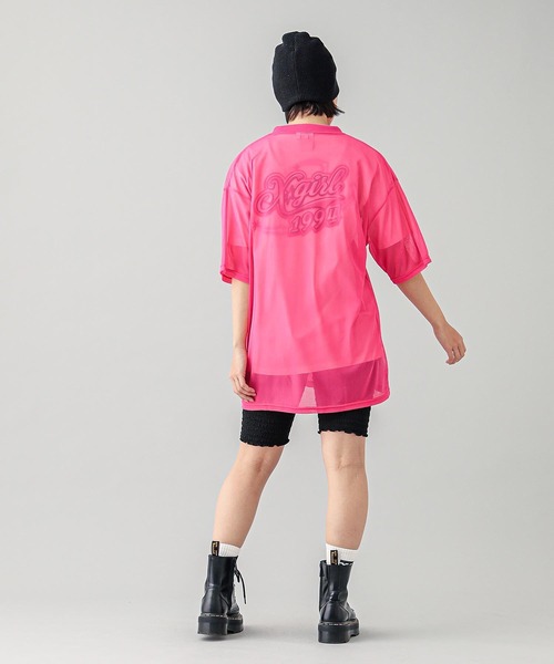 X-girl（エックスガール）の「SHEER S/S TOP（Tシャツ/カットソー・レディース・ブラック/ピンク・ONE SIZE）」の9枚目の写真