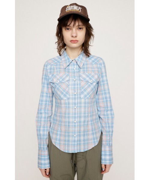 SLY(スライ)の「SHINY LINE CHECK SH シャイニー ライン チェック シャツ(シャツ/ブラウス・レディース・ブルー系その他/ピンク系その他・FREE)」の6枚目の写真