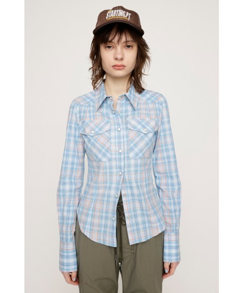 SLY(スライ)の「SHINY LINE CHECK SH シャイニー ライン チェック シャツ(シャツ/ブラウス・レディース・ブルー系その他/ピンク系その他・FREE)」の3枚目の写真