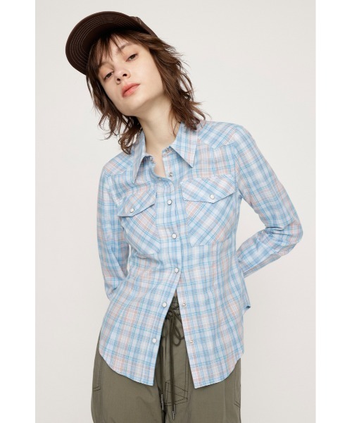 SLY(スライ)の「SHINY LINE CHECK SH シャイニー ライン チェック シャツ(シャツ/ブラウス・レディース・ブルー系その他/ピンク系その他・FREE)」の5枚目の写真