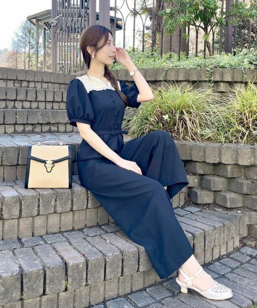 an another angelus（アンアナザーアンジェラス）の「クレリックレースヨークオールインワン/ananotherangelus（つなぎ/オールインワン・レディース・ライトグリーン/ブラック・2/1）」の2枚目の写真