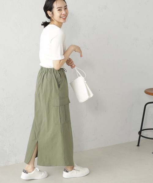 FOUND GOOD(ファウンドグッド)の「すっきりシルエットリブ5分袖Tシャツ(Tシャツ/カットソー・レディース・ブラック/ホワイト系5/グレー系/グリーン系8/オレンジ系5・S/M/L)」の2枚目の写真