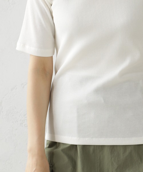 FOUND GOOD(ファウンドグッド)の「すっきりシルエットリブ5分袖Tシャツ(Tシャツ/カットソー・レディース・ブラック/ホワイト系5/グレー系/グリーン系8/オレンジ系5・S/M/L)」の8枚目の写真