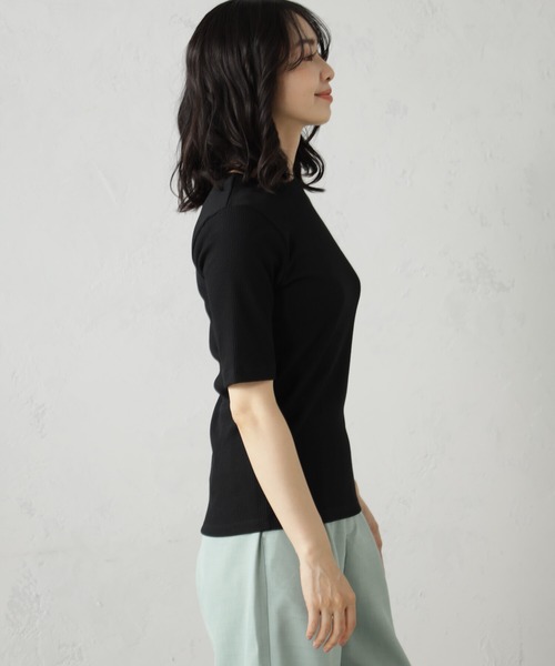 FOUND GOOD(ファウンドグッド)の「すっきりシルエットリブ5分袖Tシャツ(Tシャツ/カットソー・レディース・ブラック/ホワイト系5/グレー系/グリーン系8/オレンジ系5・S/M/L)」の12枚目の写真