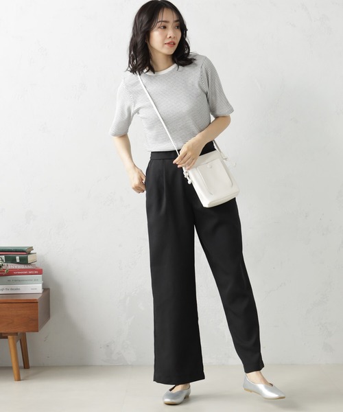 FOUND GOOD(ファウンドグッド)の「すっきりシルエットリブ5分袖Tシャツ(Tシャツ/カットソー・レディース・ブラック/ホワイト系5/グレー系/グリーン系8/オレンジ系5・S/M/L)」の14枚目の写真