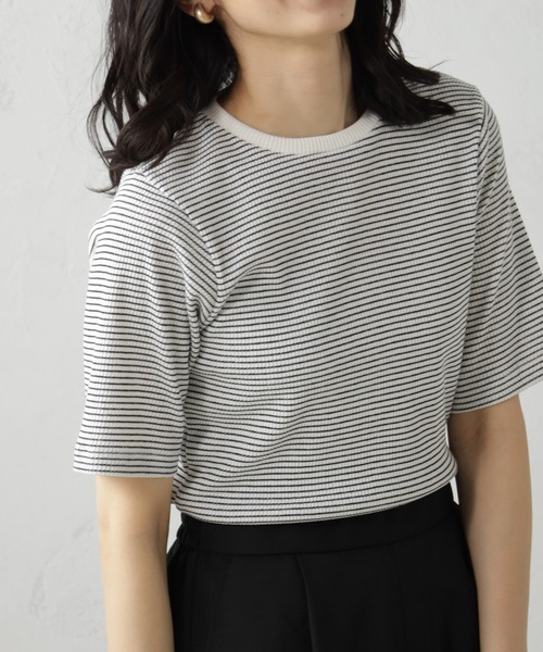 FOUND GOOD(ファウンドグッド)の「すっきりシルエットリブ5分袖Tシャツ(Tシャツ/カットソー・レディース・ブラック/ホワイト系5/グレー系/グリーン系8/オレンジ系5・S/M/L)」の16枚目の写真