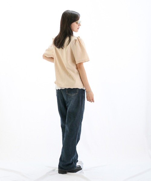ENLIKE(エンリケ)の「ノーカラーパフスリーブ半袖ジャケット(ノーカラージャケット・レディース・ホワイト/ベージュ・FREE)」の12枚目の写真