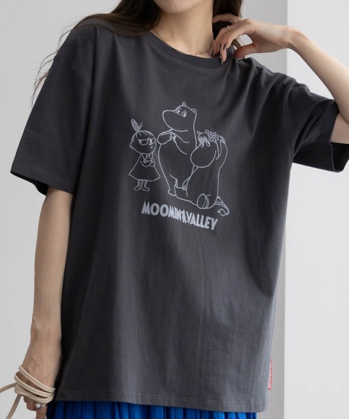 Mac-House(マックハウス)の「ムーミン谷のなかまたち プリントTシャツ 綿100%(Tシャツ/カットソー・レディース・チャコールグレー/ミント・フリー)」の2枚目の写真