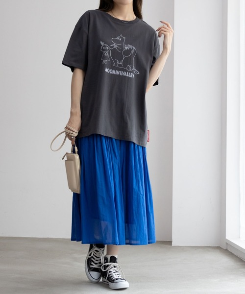 Mac-House(マックハウス)の「ムーミン谷のなかまたち プリントTシャツ 綿100%(Tシャツ/カットソー・レディース・チャコールグレー/ミント・フリー)」の7枚目の写真