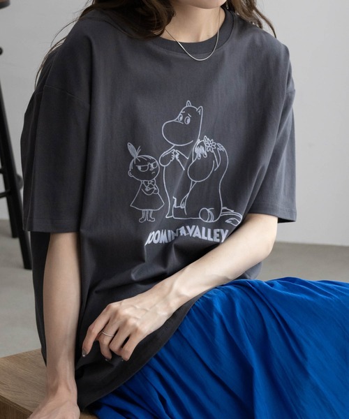 Mac-House(マックハウス)の「ムーミン谷のなかまたち プリントTシャツ 綿100%(Tシャツ/カットソー・レディース・チャコールグレー/ミント・フリー)」の9枚目の写真