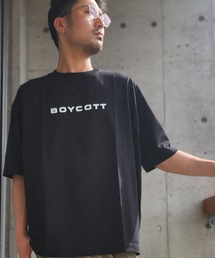 【BOYCOTT:ボイコット】ビッグサイズシルエットフロントブランドロゴプリント５分袖半袖Ｔシャツ