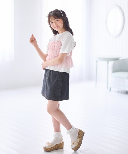 刺繍デニムスカートパンツ(130㎝～160㎝)（スカート）｜Amourire girl