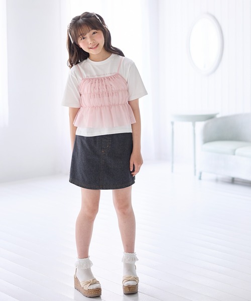 セール】刺繍デニムスカートパンツ(130㎝～160㎝)（スカート