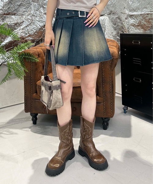 sedacle girl(セダクルガール)の「ベルト付きカコウデニムプリーツスカート(スカート・レディース・ブラック/ブルー・MEDIUM/SMALL)」の12枚目の写真