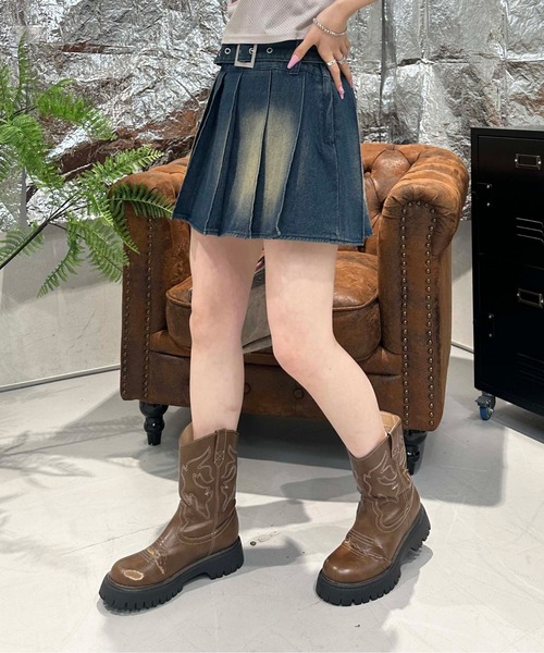 sedacle girl(セダクルガール)の「ベルト付きカコウデニムプリーツスカート(スカート・レディース・ブラック/ブルー・MEDIUM/SMALL)」の13枚目の写真