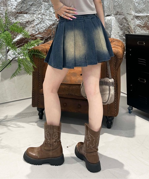 sedacle girl(セダクルガール)の「ベルト付きカコウデニムプリーツスカート(スカート・レディース・ブラック/ブルー・MEDIUM/SMALL)」の14枚目の写真