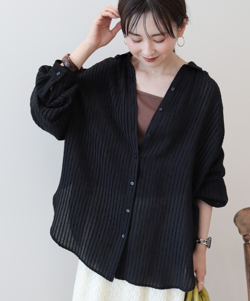 AMERICAN HOLIC(アメリカンホリック)の「ドビーストライプシャツ(シャツ/ブラウス・レディース・ブラック/アイボリー・L/M)」の2枚目の写真