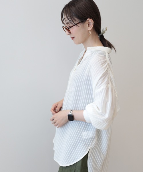 AMERICAN HOLIC(アメリカンホリック)の「ドビーストライプシャツ(シャツ/ブラウス・レディース・ブラック/アイボリー・L/M)」の8枚目の写真