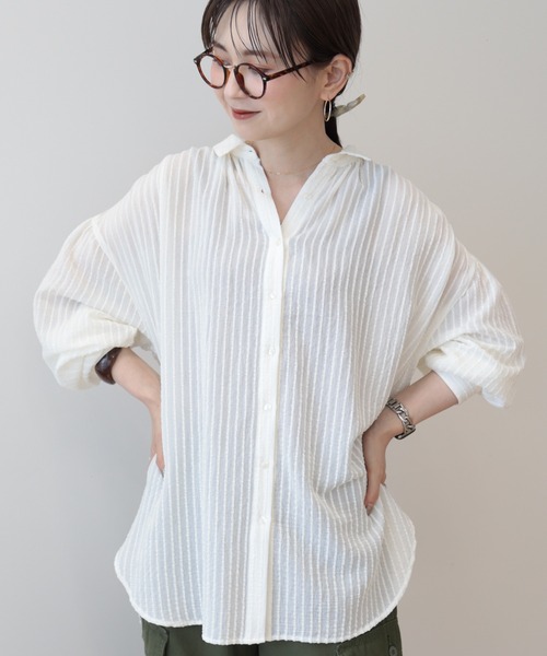 AMERICAN HOLIC(アメリカンホリック)の「ドビーストライプシャツ(シャツ/ブラウス・レディース・ブラック/アイボリー・L/M)」の6枚目の写真