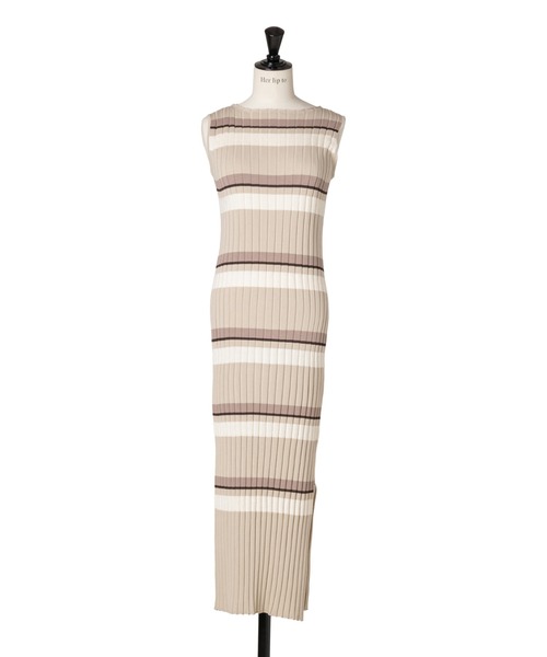 Cotton Striped Ribbed Knit Dress（ワンピース）｜Her lip to