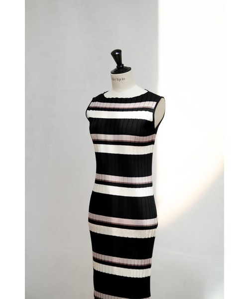 Cotton Striped Ribbed Knit Dress（ワンピース）｜Her lip to