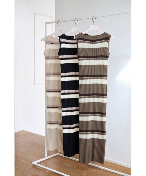Cotton Striped Ribbed Knit Dress（ワンピース）｜Her lip to