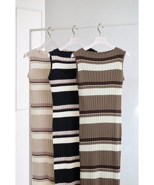 Cotton Striped Ribbed Knit Dress（ワンピース）｜Her lip to