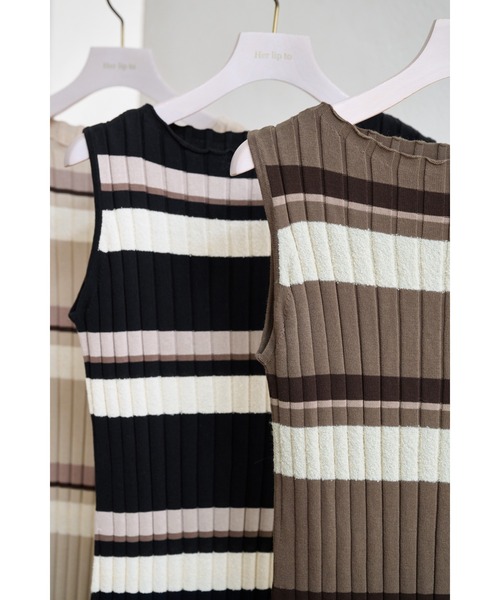 Cotton Striped Ribbed Knit Dress（ワンピース）｜Her lip to