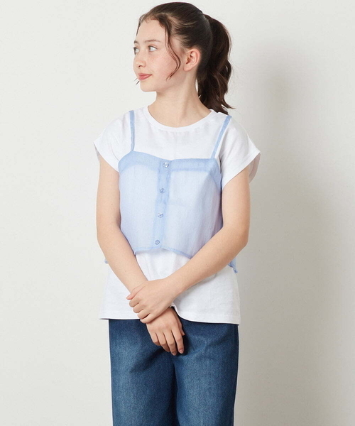 a.v.v（アーヴェヴェ）の「[140-150]シアーキャミドッキングＴシャツ（Tシャツ/カットソー・キッズ・ブラック/オレンジ/ダークインディゴブルー・140/150）」の3枚目の写真