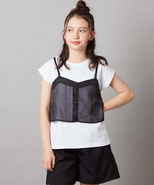 a.v.v（アーヴェヴェ）の「[140-150]シアーキャミドッキングＴシャツ（Tシャツ/カットソー・キッズ・ブラック/オレンジ/ダークインディゴブルー・140/150）」の2枚目の写真