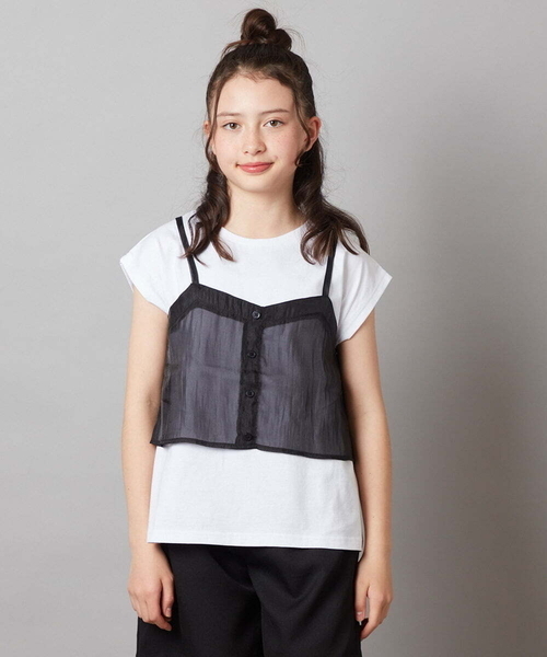 a.v.v（アーヴェヴェ）の「[140-150]シアーキャミドッキングＴシャツ（Tシャツ/カットソー・キッズ・ブラック/オレンジ/ダークインディゴブルー・140/150）」の21枚目の写真