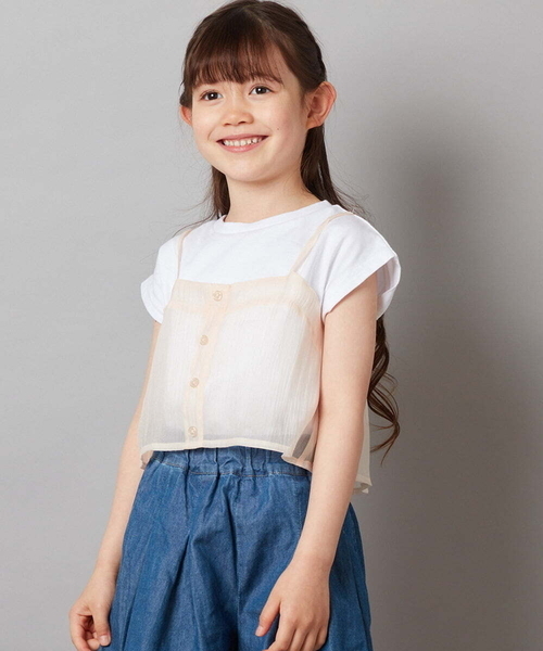 a.v.v（アーヴェヴェ）の「[140-150]シアーキャミドッキングＴシャツ（Tシャツ/カットソー・キッズ・ブラック/オレンジ/ダークインディゴブルー・140/150）」の14枚目の写真