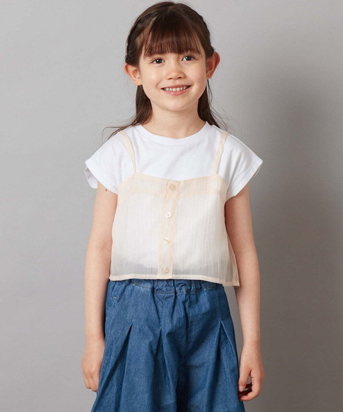 a.v.v（アーヴェヴェ）の「[140-150]シアーキャミドッキングＴシャツ（Tシャツ/カットソー・キッズ・ブラック/オレンジ/ダークインディゴブルー・140/150）」の12枚目の写真