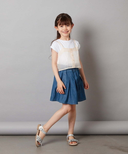 a.v.v（アーヴェヴェ）の「[140-150]シアーキャミドッキングＴシャツ（Tシャツ/カットソー・キッズ・ブラック/オレンジ/ダークインディゴブルー・140/150）」の9枚目の写真