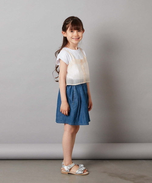 a.v.v（アーヴェヴェ）の「[140-150]シアーキャミドッキングＴシャツ（Tシャツ/カットソー・キッズ・ブラック/オレンジ/ダークインディゴブルー・140/150）」の7枚目の写真