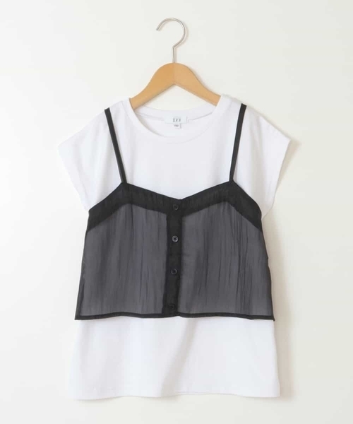 a.v.v（アーヴェヴェ）の「[140-150]シアーキャミドッキングＴシャツ（Tシャツ/カットソー・キッズ・ブラック/オレンジ/ダークインディゴブルー・140/150）」の4枚目の写真