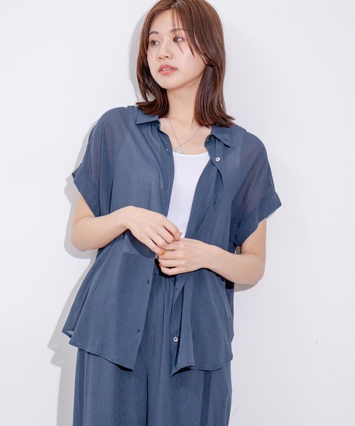 Jayro(ジャイロ)の「麻調シアーネックVギャザーブラウス(シャツ/ブラウス・レディース・レッド/ホワイト系その他/ネイビー・FREE)」の5枚目の写真