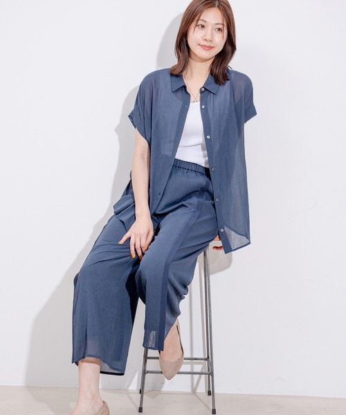 Jayro(ジャイロ)の「麻調シアーネックVギャザーブラウス(シャツ/ブラウス・レディース・レッド/ホワイト系その他/ネイビー・FREE)」の8枚目の写真