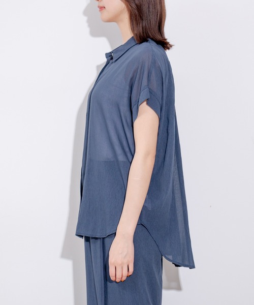 Jayro(ジャイロ)の「麻調シアーネックVギャザーブラウス(シャツ/ブラウス・レディース・レッド/ホワイト系その他/ネイビー・FREE)」の19枚目の写真