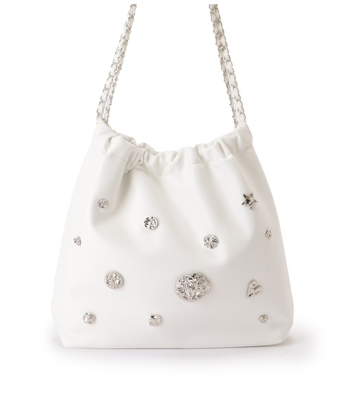 セール】メタリック モチーフ付き 巾着 チェーン ショルダーバッグ