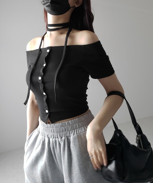 【ebure】ショルダーストラップカットソー ebure】ショルダーストラップカットソー