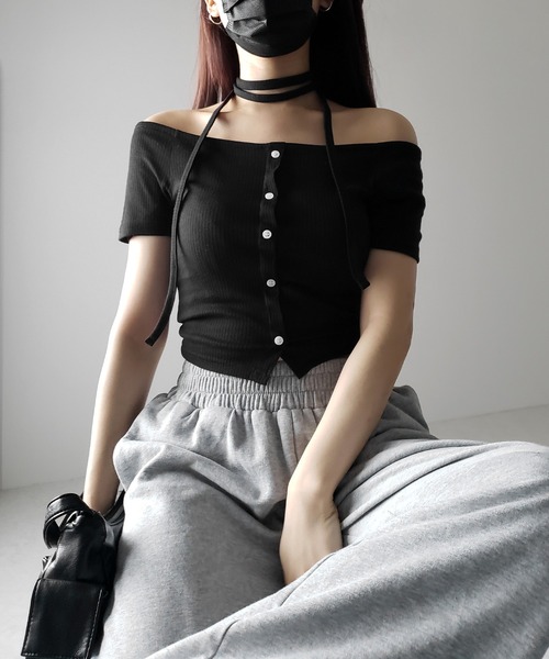 【ebure】ショルダーストラップカットソー ebure】ショルダーストラップカットソー