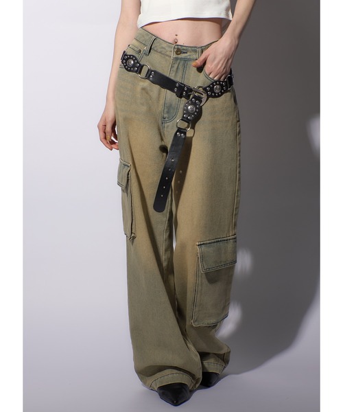 Adoon plain（アドーンプレーン）の「オーバーダイカーゴデニム（デニムパンツ・レディース・ブラック/カーキ・MEDIUM/LARGE）」の8枚目の写真