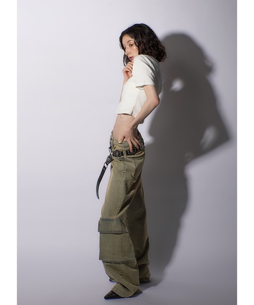 Adoon plain（アドーンプレーン）の「オーバーダイカーゴデニム（デニムパンツ・レディース・ブラック/カーキ・MEDIUM/LARGE）」の11枚目の写真