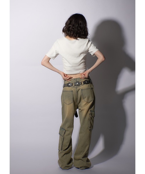 Adoon plain（アドーンプレーン）の「オーバーダイカーゴデニム（デニムパンツ・レディース・ブラック/カーキ・MEDIUM/LARGE）」の12枚目の写真